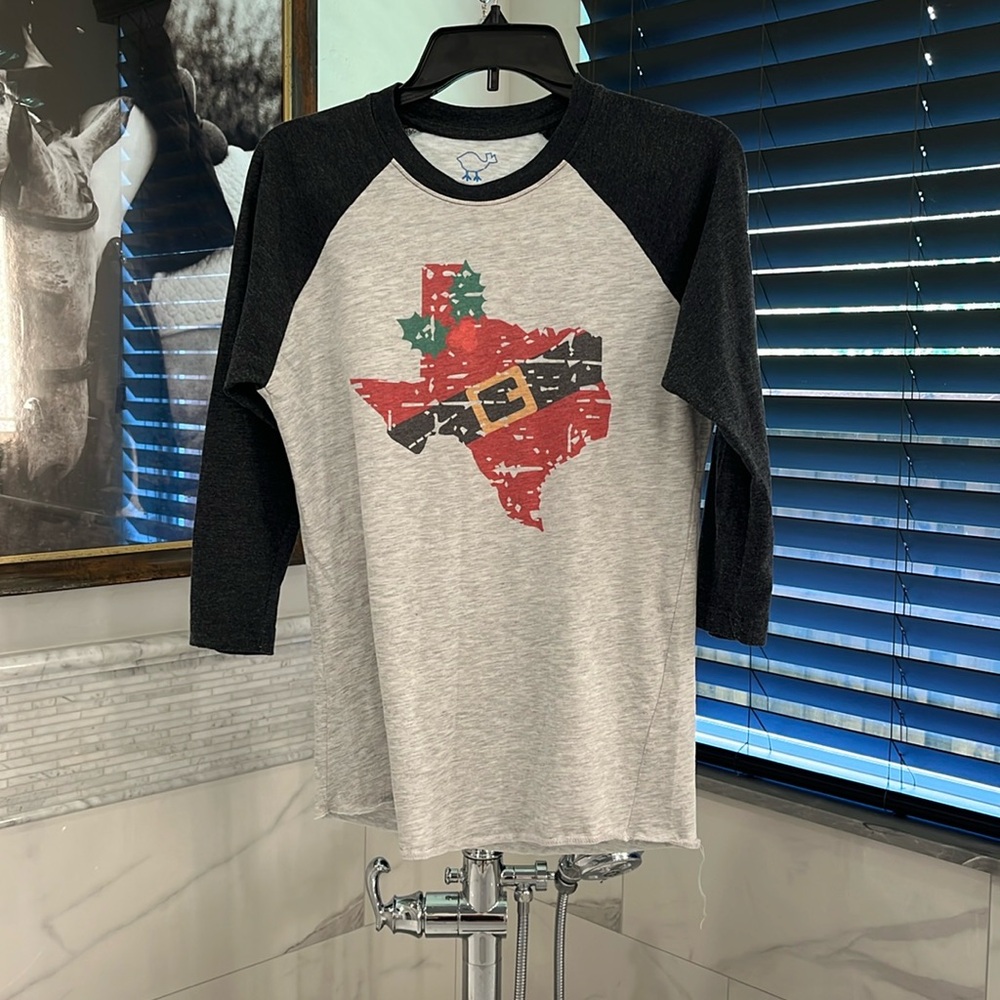 Women’s Size Small 3/4 Length Sleeve Texas Santas Belt Christmas Holiday Shirt